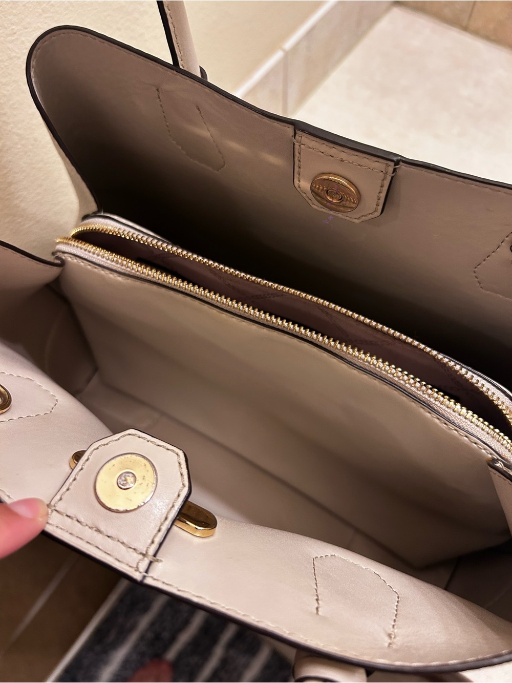 Michael Kors Beige Pebbled Leather Tote with Gold Accent - Picture 3 of 4